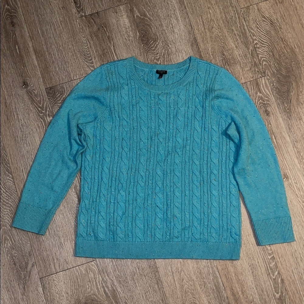 Talbots Turquoise Cable Knit Sweater light weight spring pullover top 1x casual